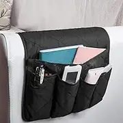 Couch Chair Armrest Storage Bag， Sofa Armrest Organize Remote Control Holder Armchair Caddy Organizer with 5 Pockets, Couch Remote Control Holder Couch(Black)