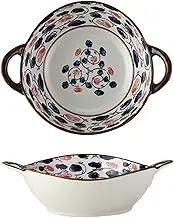 Soup Bowls with Handles Noodle Ramen Curry Bowl,Ceramic Soup Bowl,Shallow Bowl Microwave Safe,Udon Noodle Bowl,Ramen Bowl Ceramic,Pho Bowls Large-D-24x20x6.5cm,1000ml(Color:A)