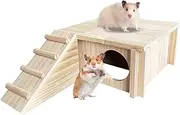 Hamster House, Gerbil House | Small Wooden Field Maze | Habitat Decorations with Climbing Ladder, Accessories in Cage for Dwarf Gerbil Small Animals