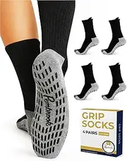 [Pembrook] 4 Pairs Crew Non Slip Socks - Gripper Socks for Men Women Husband Dad | Grippy Socks for Hospital Yoga Pilates Barre