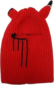 mercenary Novelty Beanies,Thickened Woolen Hats with Cow Horns | Men Novelty Clothing for Jogging, Skating, Skiing, Riding, Running, Camping red Black