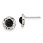 Sterling Silver Polished & Textured Black Onyx Post Earrings