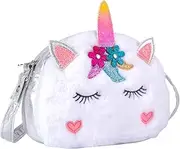 [PinkSheep] Unicorn Purse Cute Anime Plush Purse Toddler Purse Kids Purse Girls Teen Purse for Little Girls Shoulder Bag for Girls (Fit Phone), White