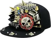 [HAMKVBPR] Baseball Cap Unisex Punk Hip-hop Flat Brimmed Cap Riveted Baseball Cap Dance Cap Outdoor Sports Hat(Black2)