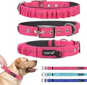 KOOLTAIL Heavy Duty Dog Collar with Handle for Large Dogs, Ballistic Nylon Collar for Training Control, Soft Padded Thick Wide Reflective Dogs Collar with Adjustable Metal Buckle for Walking, Pink M