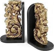 AELS Vintage Heavy Duty Bookends, Decorative Book Ends for Heavy Books, Unique Rustic Bookend Supports for Shelves, Stopper for Books/Movies/CD, Farmhouse Decoration, Bronze Gold & Black