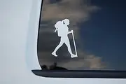 Hiking Girl Sticker Vinyl Decal Choose Color & Size Woman Hiker Camping Car Window Laptop (V530) (4" X 2.5", Teal)