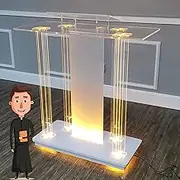 Pulpits for Churches, Podium Stand Portable, Clear Podium with Panel Floor Standing Lectern Pulpit Desk, Rolling Podium with LED Light, Mobile Table for Lecture Recital Speech & Presentation