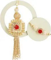 [TIED RIBBONS] Raksha bandhan Rakhi for Bhaiya Bhabhi Rakhi Set | Lumba Rakhi for Bhabhi - Rakhi for Brother and Bhabhi Gift Set | Bhai Bhabhi Rakhi Set | Rakhi Card | Roli Tika