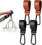 Leather Stroller Hooks Premium Buggy Clips with Carabiner Design Easy-Attach Pushchair Clips for Diaper Bags, Groceries and More Universal, Heavy-Duty, No-Slip Stroller Accessories