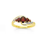 9ct Gold Garnet & Diamond Swirl Ring in Red