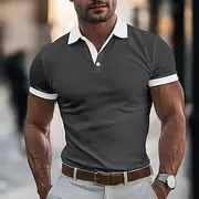 Men's Button Up Polos Golf Shirt Casual Holiday Lapel Ribbed Polo Collar Short Sleeve Fashion Basic Plain Button Front Summer White Red Blue Dark Gray Button U