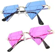 [Abaodam] 2pcs Diamond Glasses Rimless Festival Glasses Fashion Glasses for Women Colored Glasses Retro Glasses Clear Glasses for Women Frameless Eyewear Cloud Glasses Man Beach Sunglasses