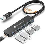 NOVOO USB C Hub 4 Ports USB 3.0 Data Transfer 5Gbps Simple and Convenient USB Adapter 60cm Long Extension Cable USB Splitter for MacBook Laptop Mobile Hard Drive