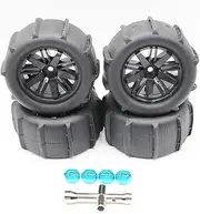 [KingVal] Replacement 4PCS Wheel Tire with Hex Adapter Compatible with WLtoys 144001 144010 144011 124016 124017 124018 124019 124007 124008 124010 MJX HBX SCY 1/12 1/14 RC Car