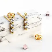 Triple Zircon Cluster Stud Earrings In Gold