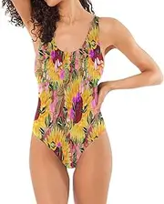 [RPLIFE] Vintage Sunflowers Open Back One-Piece Swimsuit, Padded One-Piece Swimsuit Swimsuit for Big Busted Women