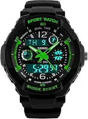 Boys Watch Kids Teens Boys Waterproof Sports Digital Analog Watches Timepiece with Soft Rubber Band Green