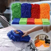 6pcs/Sets-Includes 1 Chenille Cleaning Sponge with Hand Strap and 5 Soft Microfiber Towels Scratch Free Reusable for Auto Home and Kitchen
