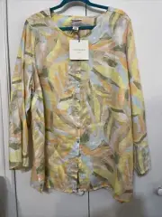 Cynthia Rowley 100% Linen Button Down Blouse Tunic Top Beach Fun Plus SZ 2X NWT