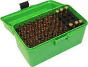 MTM Deluxe 50 Round Mechanically Hinged Ammo Boxe w Handle - Rifle Calibers H50