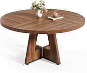 [LITTLE TREE] Round Dining Table for 4-6 People, 47 Inches Dining Room Table with Wooden Pedestal Base, Brown Dinner Tables, Circle Kitchen Tables for Dining Room, Kitchen, Living Room(Table Only)