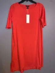 Eileen Fisher Red Lory Fine Tencel Stretch Jersey High-Low Shift Dress XS