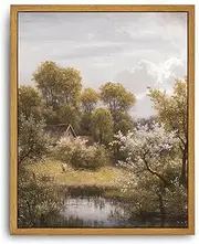 [Roslynity] Framed Canvas Wall Art Vintage Print Oil Paintings Summer Landscape Victorian Nature Country Retro Aesthetic Antique Artwork for Home Living Room Bathroom Bedroom Wall Decor (8"x10")