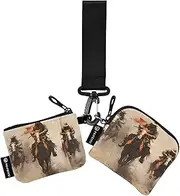 [XYMZR] Group Cowboys Dust Mini Zip Around Wristlet keychain Wallet for Women Personalized Pattern Detachable Dual Pouch Wristlet Portable Wallet Phone Coin Purse, Multi-colored, One Size