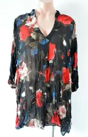 Autograph Top Womens Size Plus 16 Black Red Blue Floral Tunic Blouse New