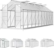 ALFORDSON Walk-in Tunnel Greenhouse with PC Panels & Steel Base, Aluminum Frames Green House Shed with Sliding Door and Vent, Grow Tent 6.3x2.44x2.1 M