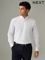 White Button Down Collar Regular Fit Easy Care Single Cuff Smart Shirt (AC8834) | $40