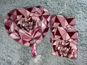 16pc Large Geometric Red & Pink Happy Valentines Day Heart Shape Foil Balloons