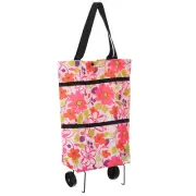 Folding Shopping Bag with Wheels 66lb Reusable Collapsible Grocery Cart Pink