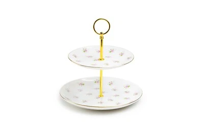 Grace Teaware Satin Shelley Rose Bud Fine Porcelain 2-Tier Server