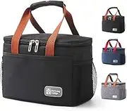 Insulated Lunch Bag for Women Men, Reusable Lunch Box Bag, Leakproof Thermal Insulation Aluminum Thickened Lunch Box, Lunch Tote Bag for Work, Picnic, School, Travel (Black)