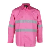 4 x STUBBIES Men’s Hi -Vis Long Sleeve Work Shirt with Reflective Tape - Pink