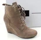 Women's Dolce Vita Grady Lace Up Wedge Booties Zip Suede Dark Taupe Size 6.5