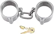 SAHOOSAFETY SM stainless steel metal bondage handcuffs, chrome hand iron handcuffs wrist cuffs metal foot cuffs adult BDSM restraints games sex toys for men and women(Mannlich)