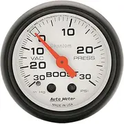 Autometer Gauge, Phantom, Vacuum/Boost, 2 1/16 in., 30 in. Hg/30psi, Mechanical, Analog, Each