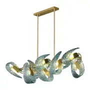LumenSphere Aquaflow 8-Light Bar Pendant - Brass Finish, Aqua Glass, Brass Frame, G9 Base