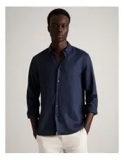 [Blaq] Leo Linen Long Sleeve Relaxed Shirt in Navy