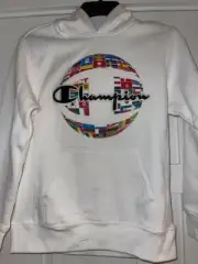 Champion Flags of the World Athletic Hoodie Sweatshirt Embroidered Youth M NWT