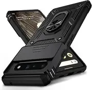 [Vinve] for Google Pixel 6 Pro Case with Slide Lens Cover, Military Grade Drop Protection, Magnetic Rotated Ring Holder Kickstand Protective Phone Case (Black)