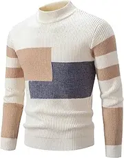 [JEShifangjiusu] Mens Sweater Crewneck Pullover Long Sleeve Color Block Cable Knit Tops Warm Chunky Winter Jumper Sweaters