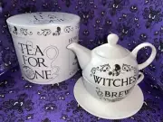 Witches Brew Tea Pot Set "Tea For One" Bone China Skull Alchemy England NEW Box