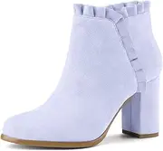 [Allegra K] Women's Ruffle Block Heel Ankle Boots