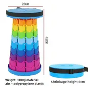 GGP Rainbow Color Stitching Blue Portable Outdoor Telescopic Folding Stool With 100 Weight Bearing Buckles, Lightweight And Compact Design, Perfect For Fishing, Camping, And Travel