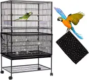 Large Bird Cage Cover, Bird Cage Seed Catcher, Adjustable Soft Nylon Mesh Net wi