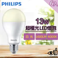 在飛比找PChome24h購物優惠-【Philips 飛利浦】超極光 13W LED燈泡 -白色